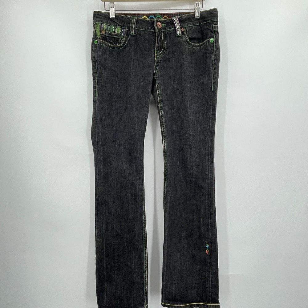 Coogi Dark Blue Australia Embroidered Boot Cut Denim Jeans Size 33.5